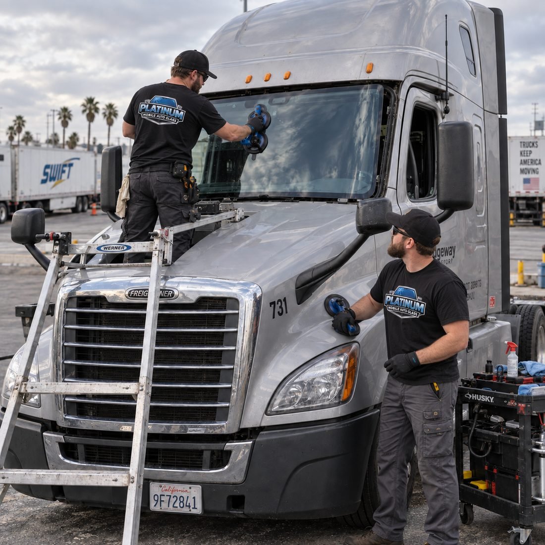 Semi-Truck Windshield Repair and Replacement by Platinum Mobile Auto Glass in Carlsbad, CA